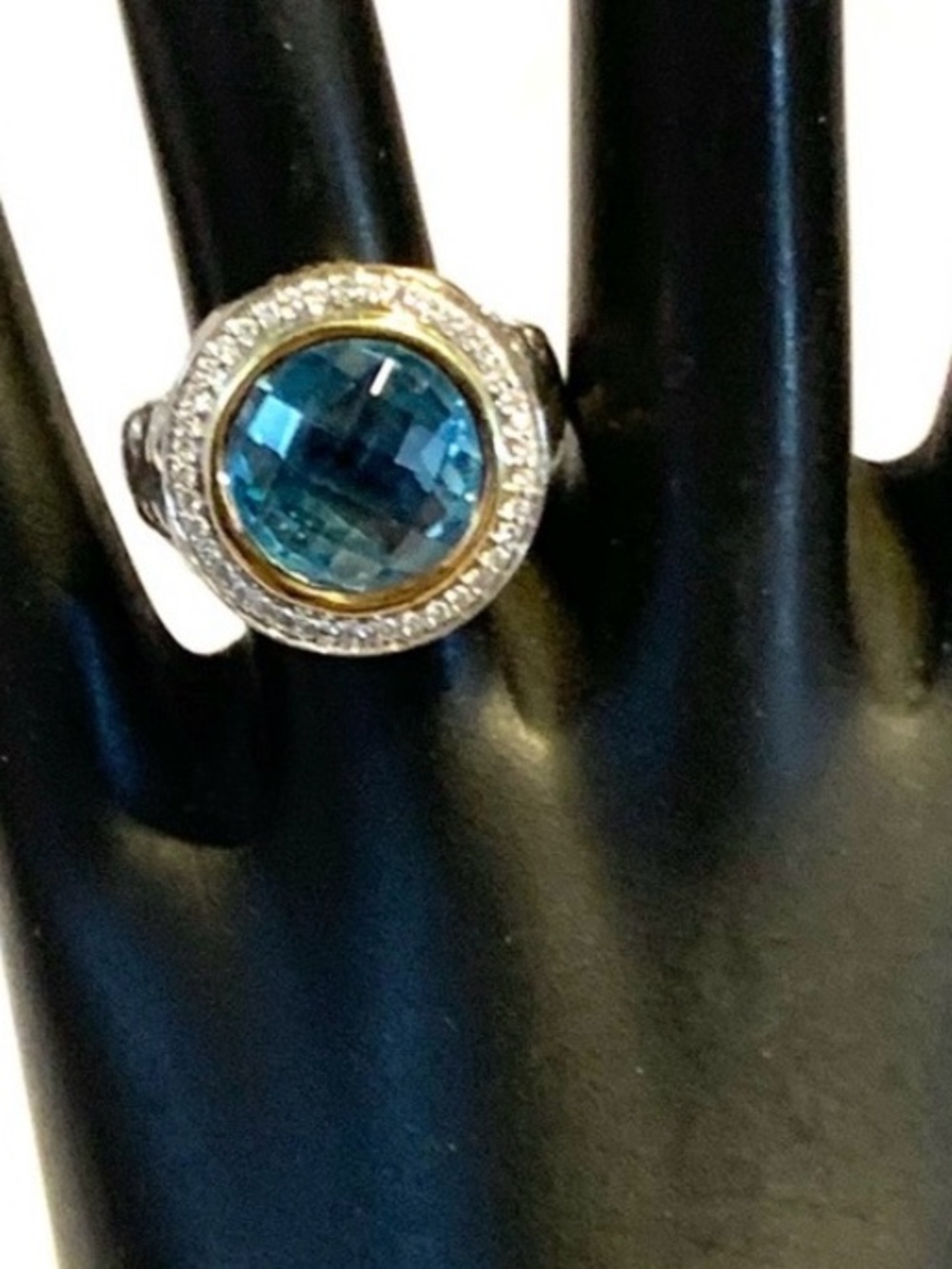 CHARLES KRYPELL STERLING SILVER & 18K GOLD TOPAZ & DIAMOND COCKTAIL RING (5.75)